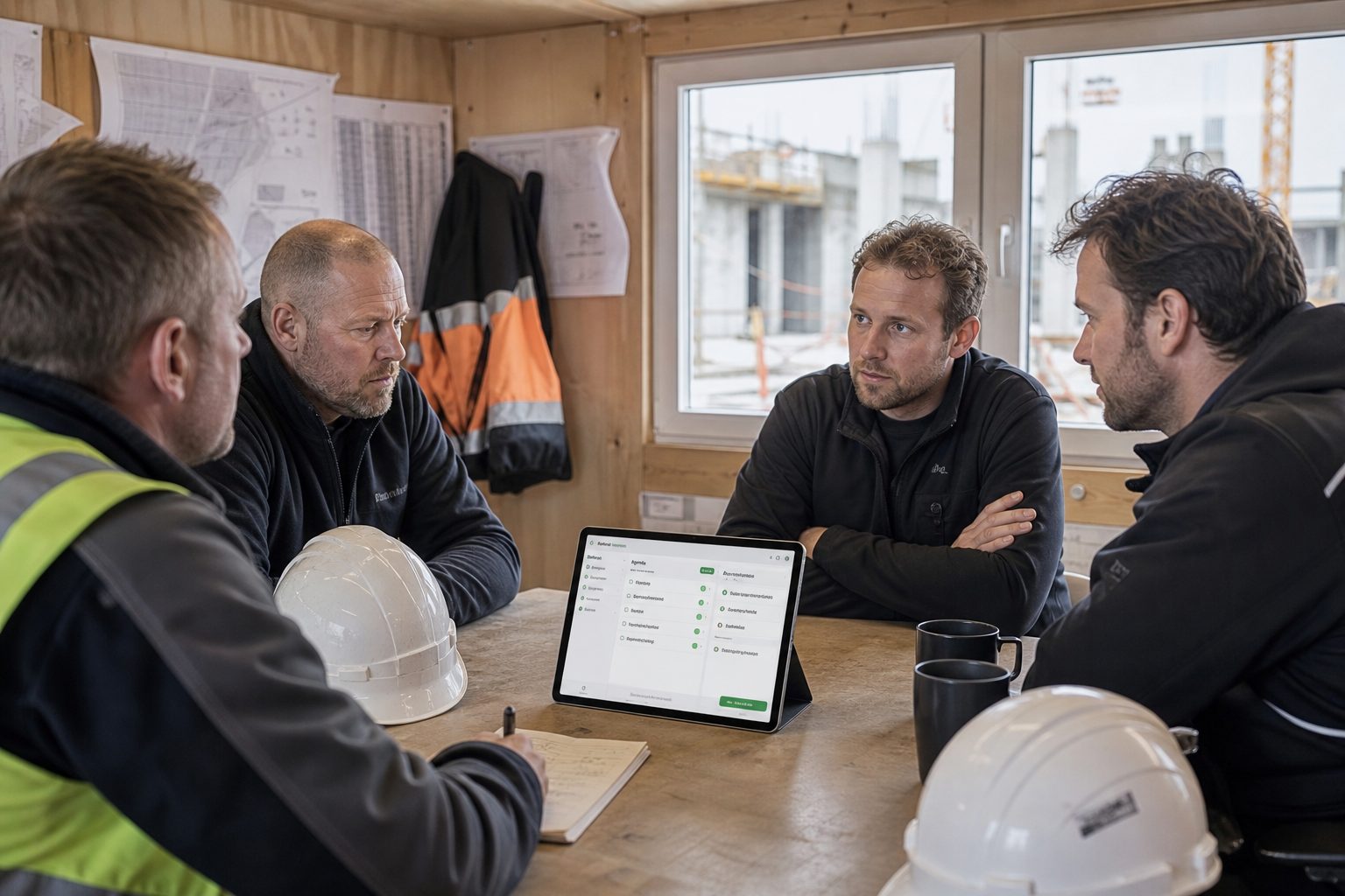 Byggemøde med referat på tablet